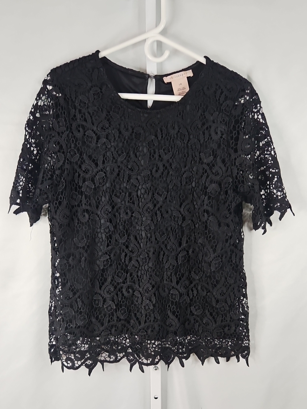 Philosophy Black Lace Top Scalloped Hem Romantic Goth
Size Large
